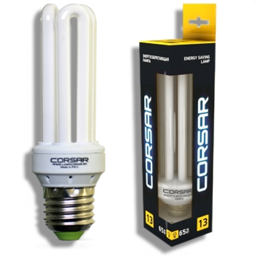 Лампа люминесцентная компактная U-образная - Corsar YPZ3U13-Ф7 13W E27 2700K 8000h 37х110мм - 3U13E27WW фото