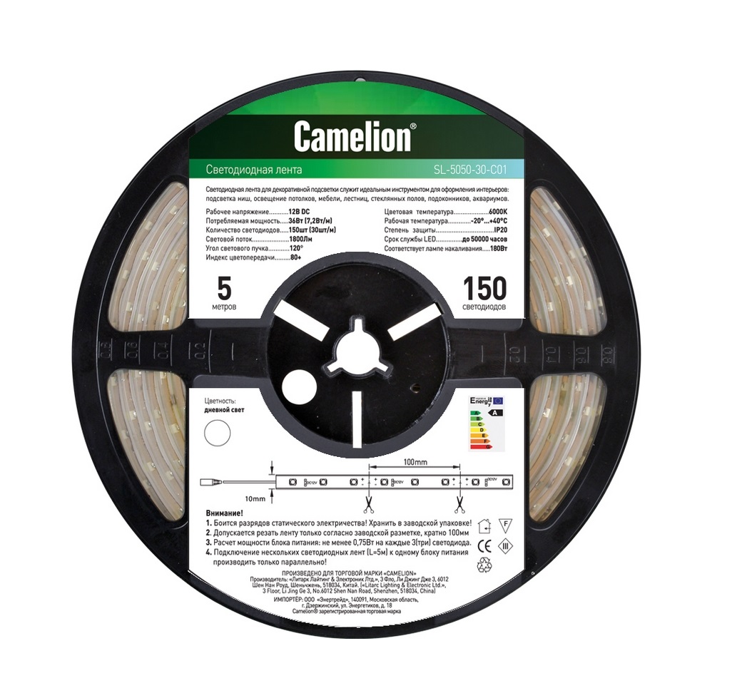 Лента светодиодная - Camelion SL-5050-60-C01 12V 72W 3600lm белый 3600 - Camelion-11135 фото