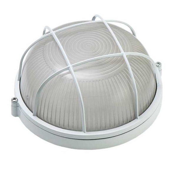 Светильник влагозащитный для бань и саун - LEEK 100W круг/белый/с реш. 01 R-100-003 (10) - LE060701-0008 фото
